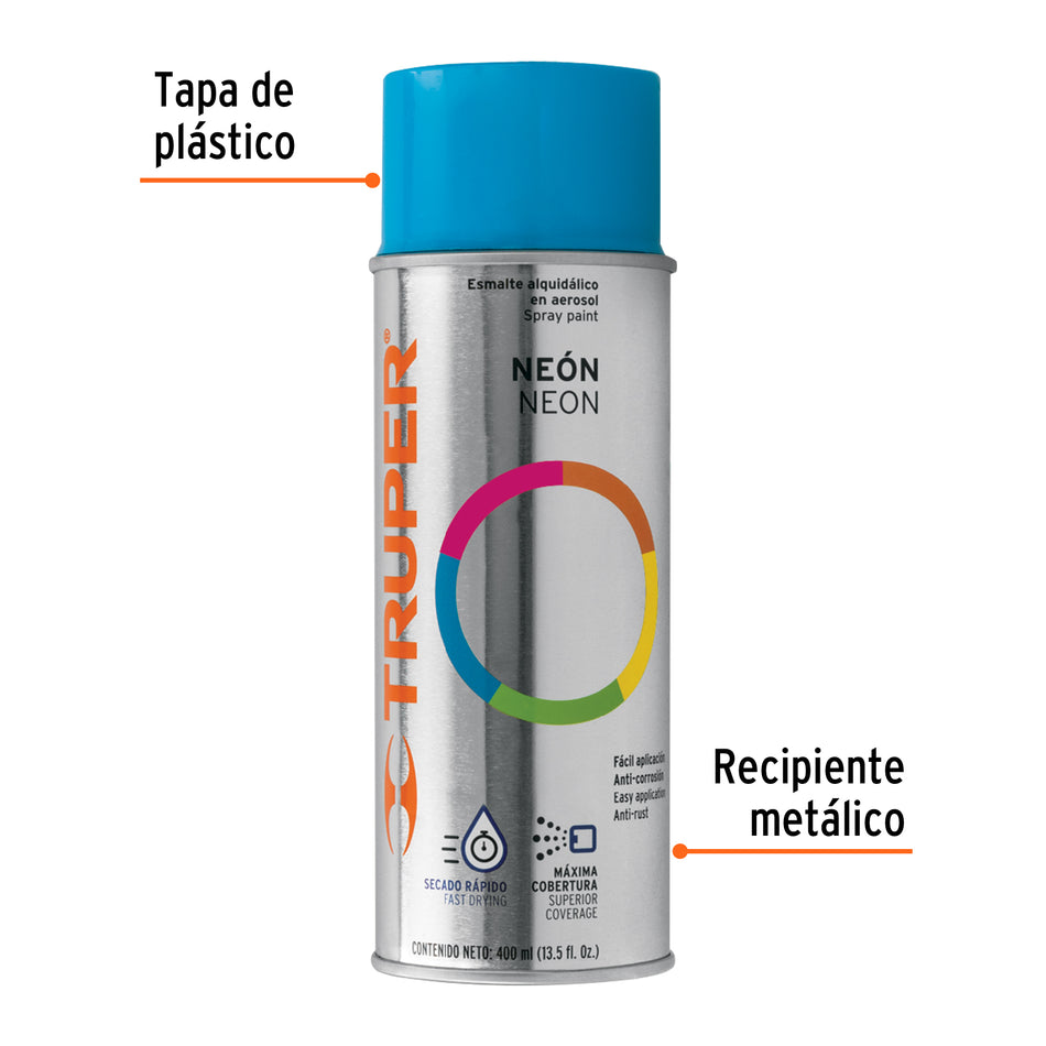 Pintura en aerosol, azul neón, bote tradicional, 400 ml Caja con 6, 102847
