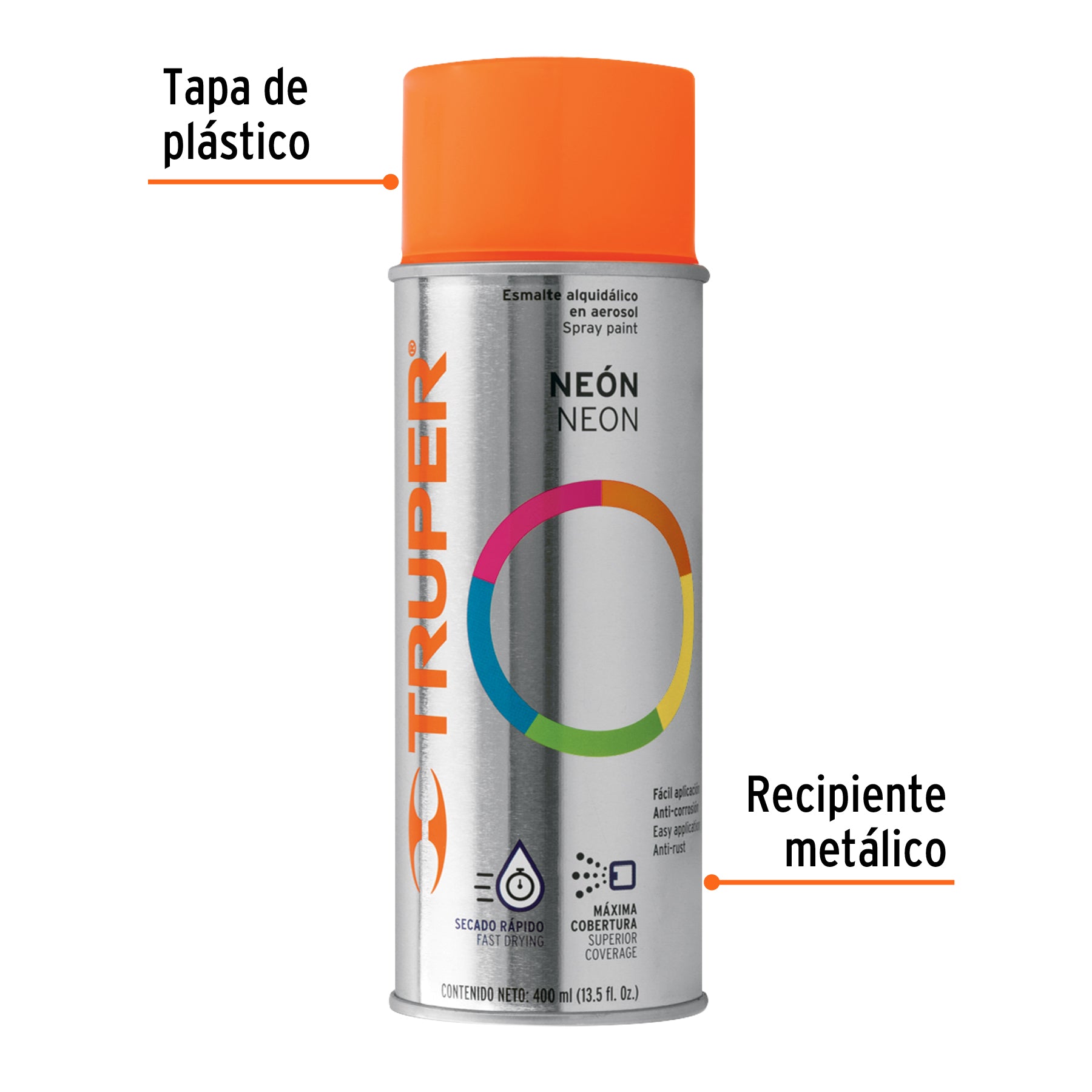 Pintura en aerosol, naranja neón, bote tradicional, 400 ml, 102849