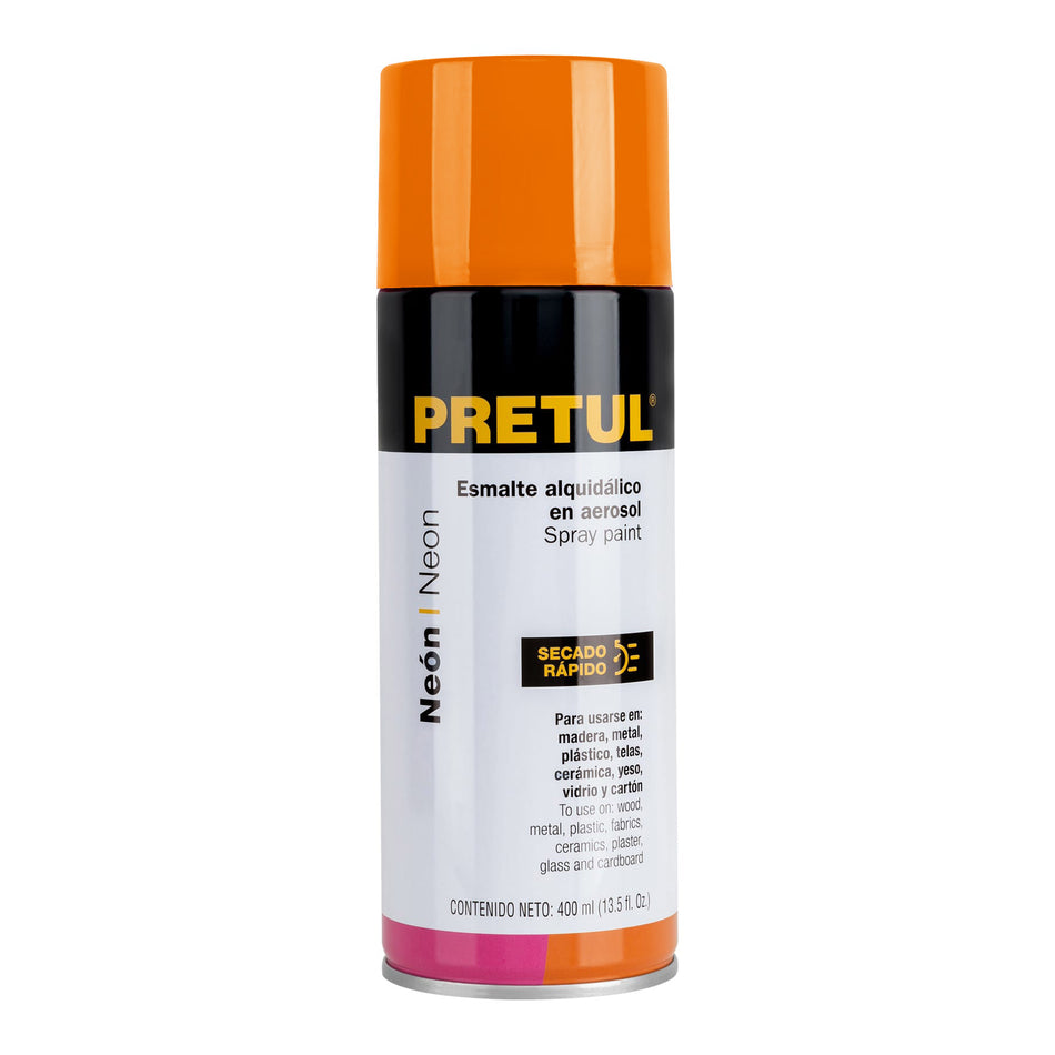 Pintura en aerosol, naranja neón, 400ml,Pretul Caja con 4, 27005