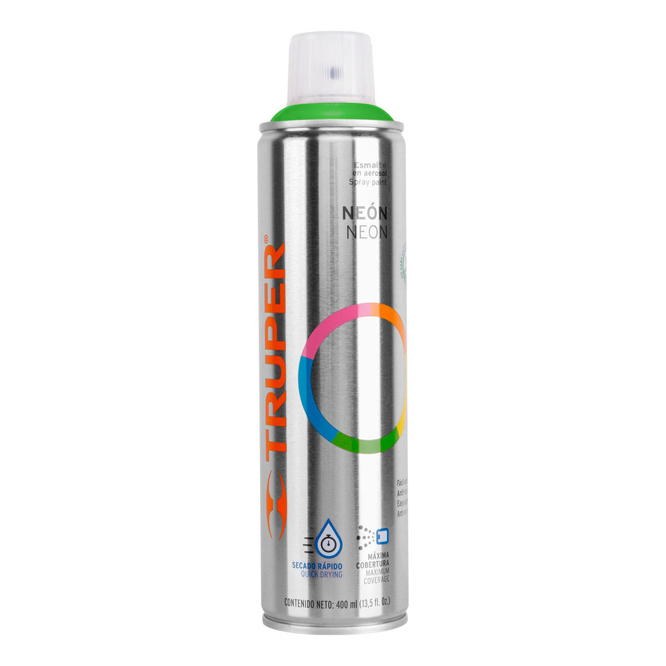 Pintura en aerosol, verde neón, bote esbelto, 400 ml Caja con 4, 19073