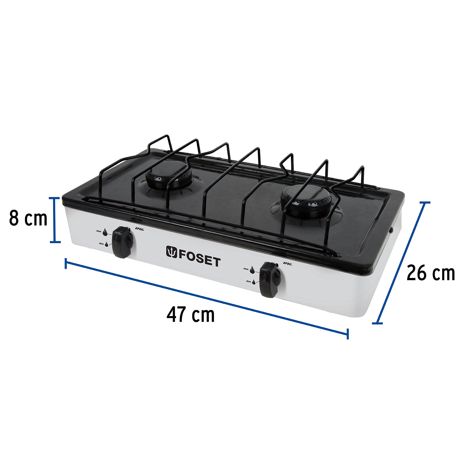 Parrilla de gas de sobreponer 2 quemadores, blanca, Foset, 48147