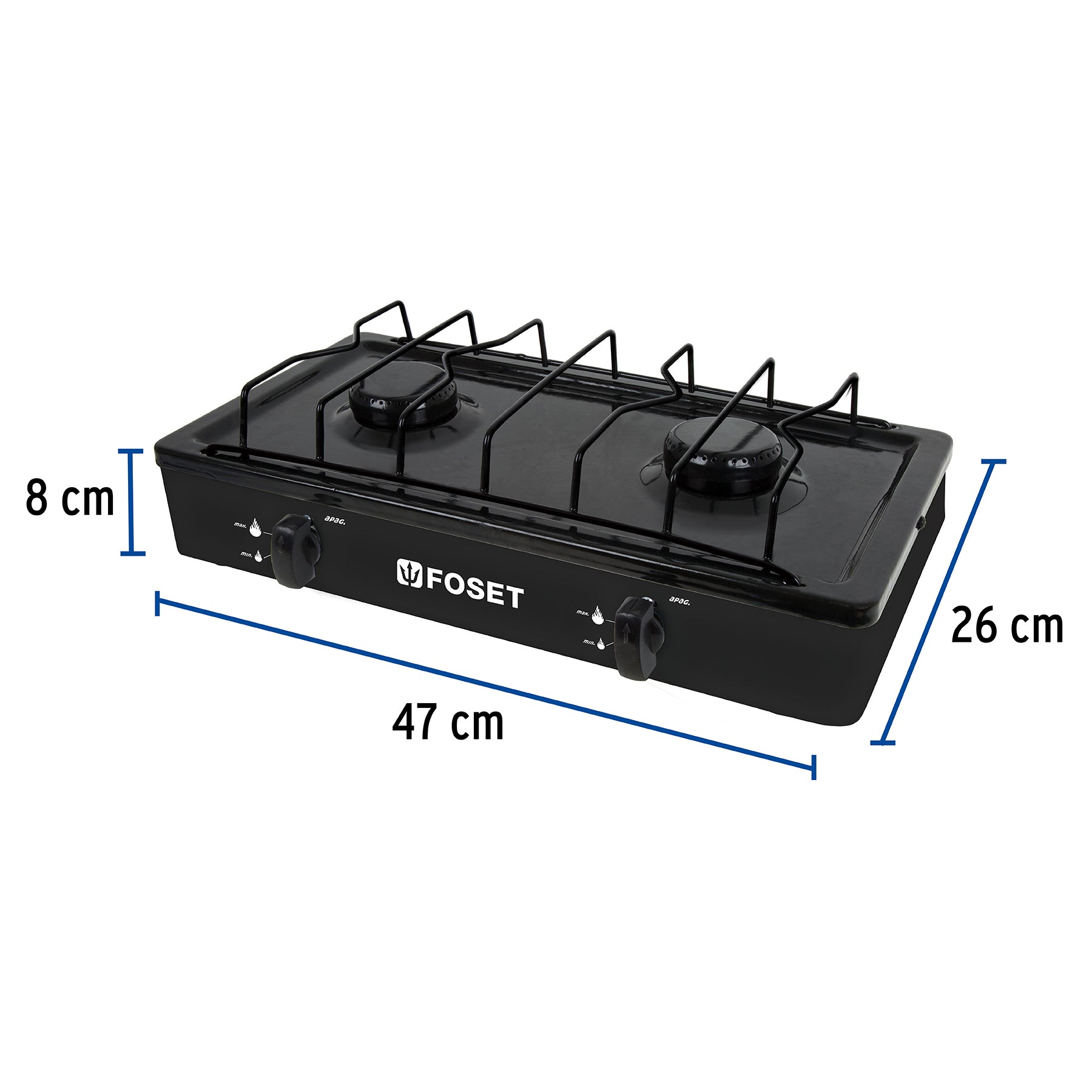 Parrilla de gas de sobreponer 2 quemadores, negra, Foset, 48146