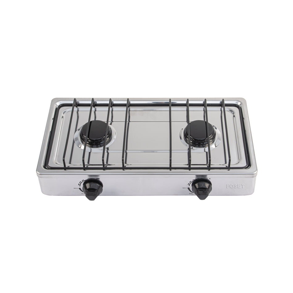 Parrilla de gas de sobreponer 2 quemadores, inox, Foset, 48234