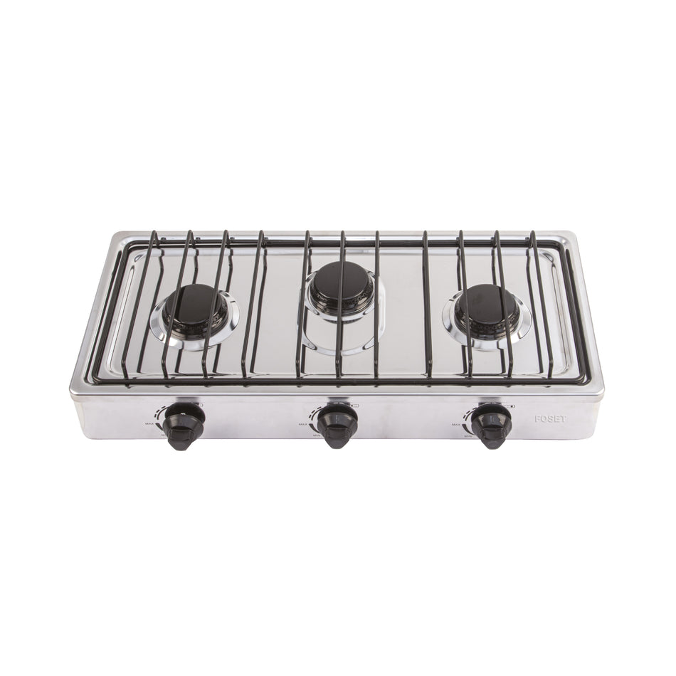 Parrilla de gas de sobreponer 3 quemadores, inox, Foset, 47920