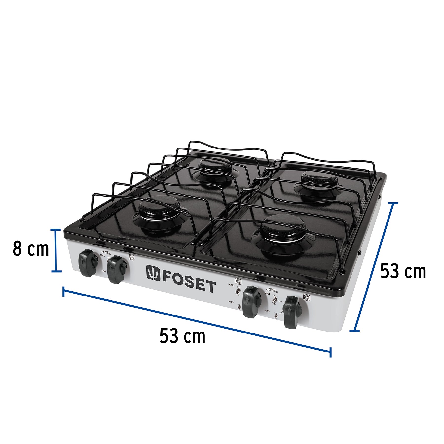 Parrilla de gas de sobreponer 4 quemadores, blanca, Foset, 48150