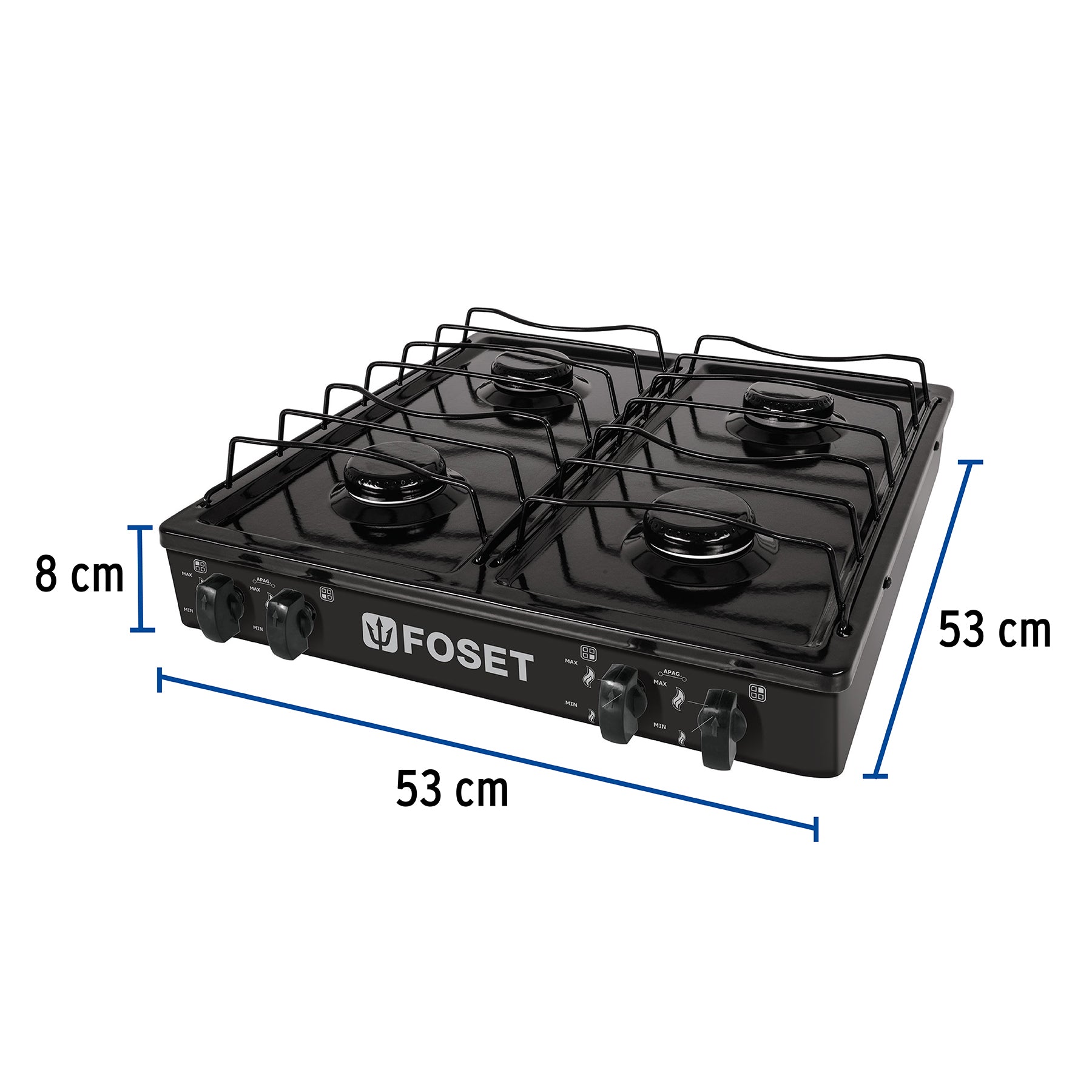 Parrilla de gas de sobreponer 4 quemadores, negra, Foset, 48149