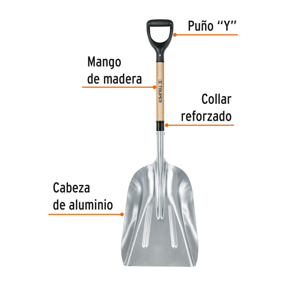 Pala sanitaria cabeza #15 de aluminio, puño 'Y', mango 27', 17232