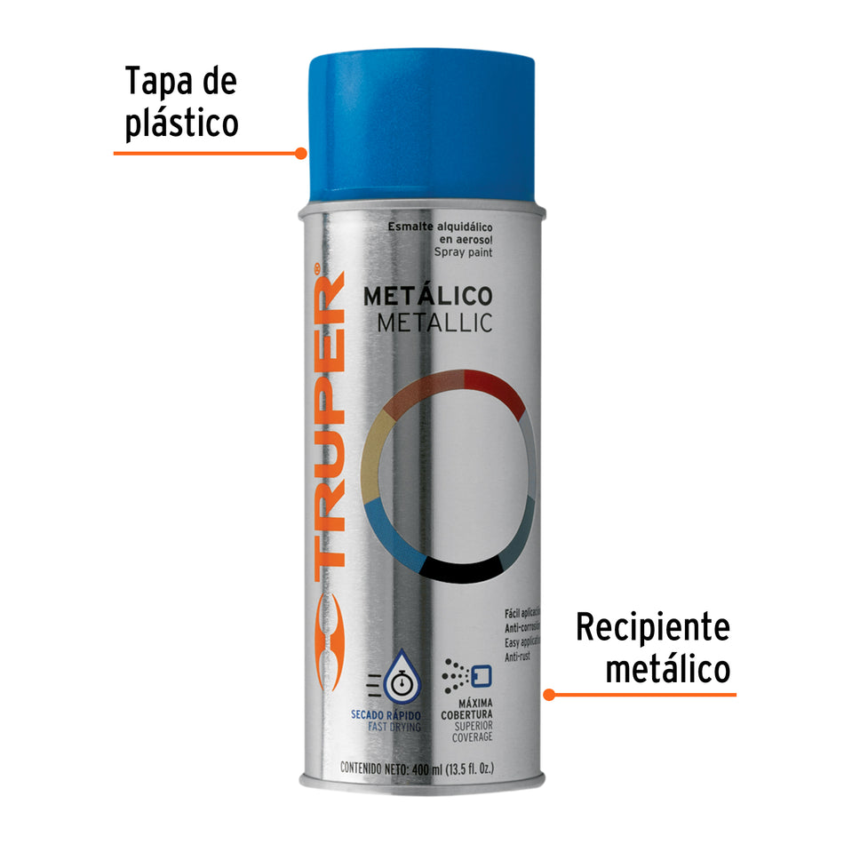 Pintura en aerosol, azul metálico, bote tradicional, 400 ml Caja con 6, 102844