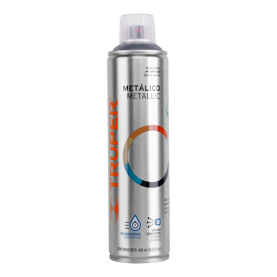 Pintura en aerosol, cromo metálico, bote esbelto, 400 ml Caja con 8, 19053