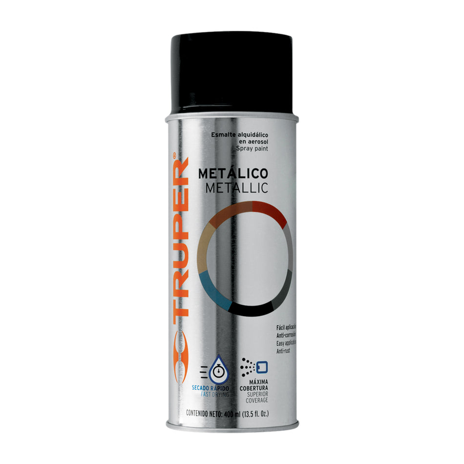 Pintura en aerosol, negro metálico, bote tradicional, 400 ml Caja con 6, 102840