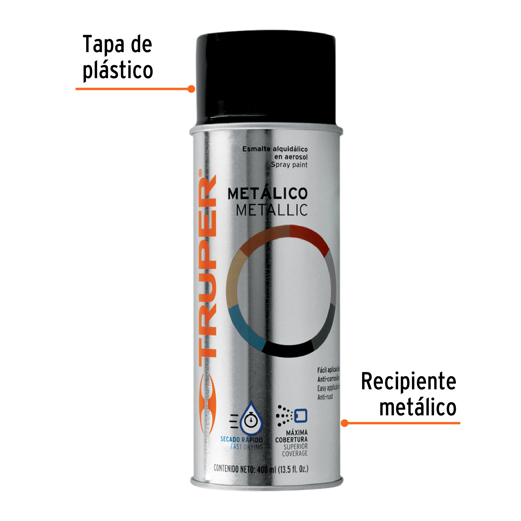 Pintura en aerosol, negro metálico, bote tradicional, 400 ml, 102840