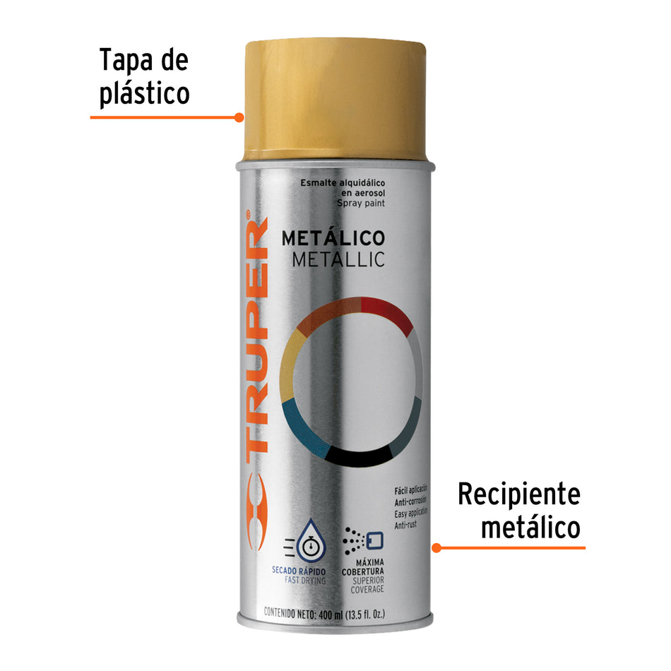 Pintura en aerosol, oro metálico, bote tradicional, 400 ml Caja con 6, 102845