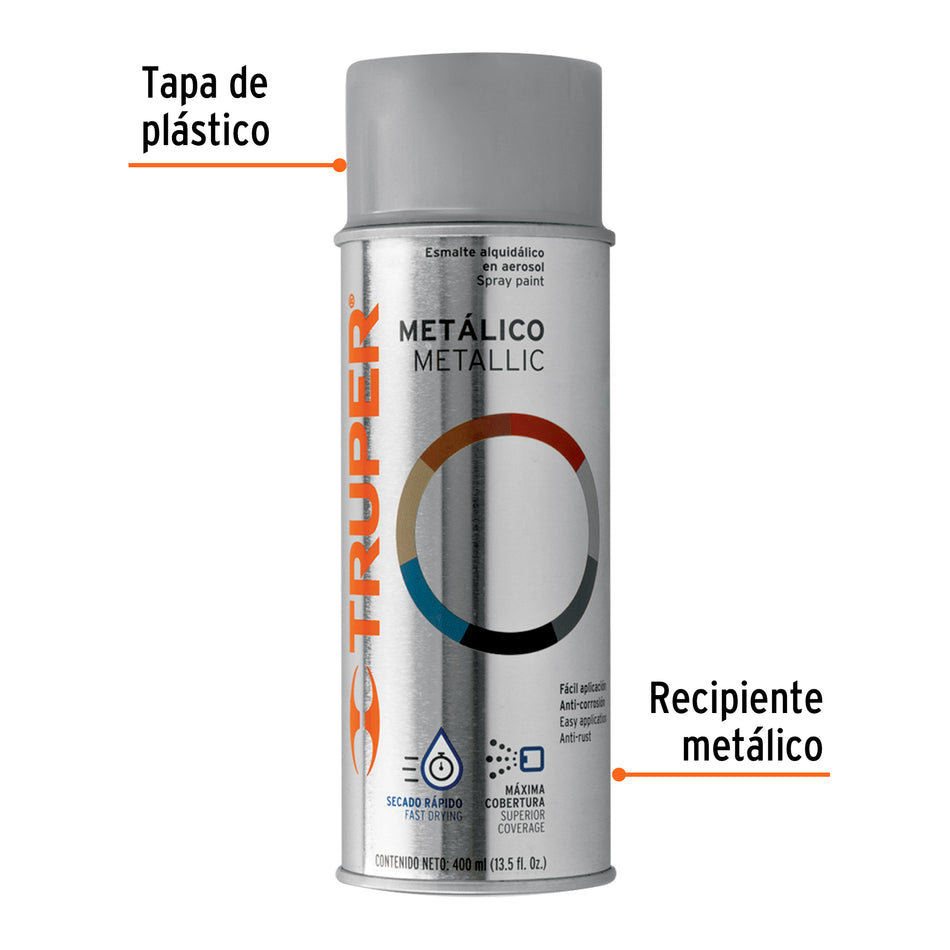 Pintura en aerosol, plata metálico, bote tradicional, 400 ml Caja con 6, 102843