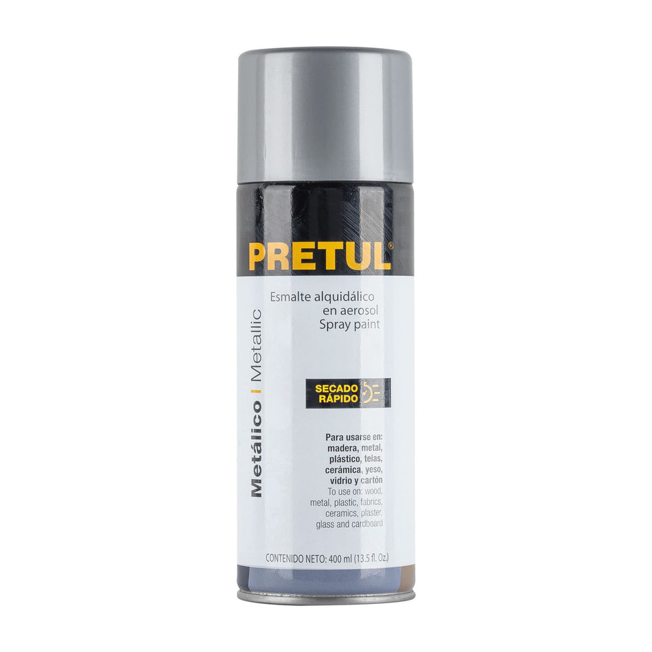 Pintura en aerosol metálica, plata ,400ml, Pretul Caja con 4, 27174