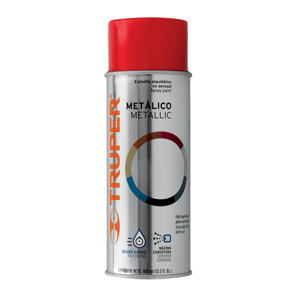 Pintura en aerosol, rojo metálico, 400 ml,Truper Caja con 6, 102841