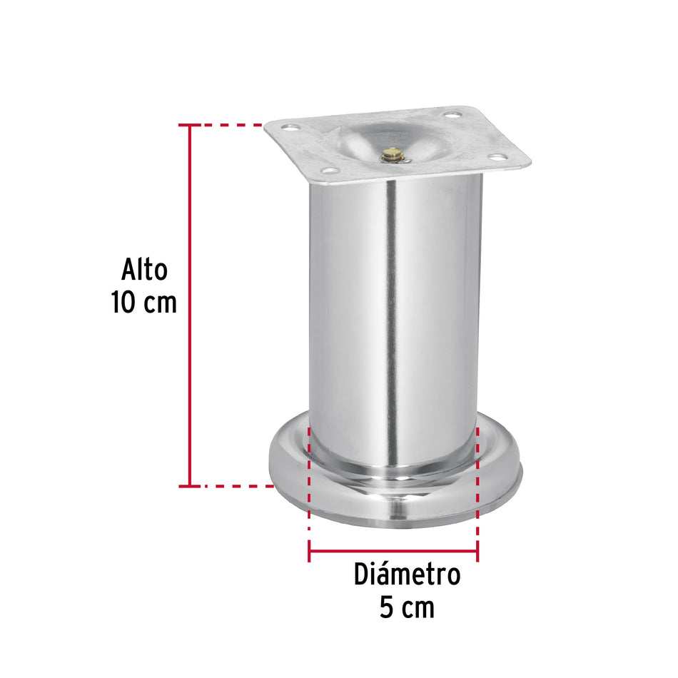 Pata para sofa y mueble, cromo, 100 mm altura, Hermex Caja con 4, 49304