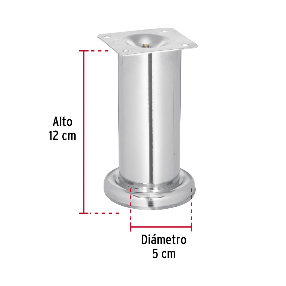 Pata para sofa y mueble, cromo, 120 mm altura, Hermex Caja con 4, 49303