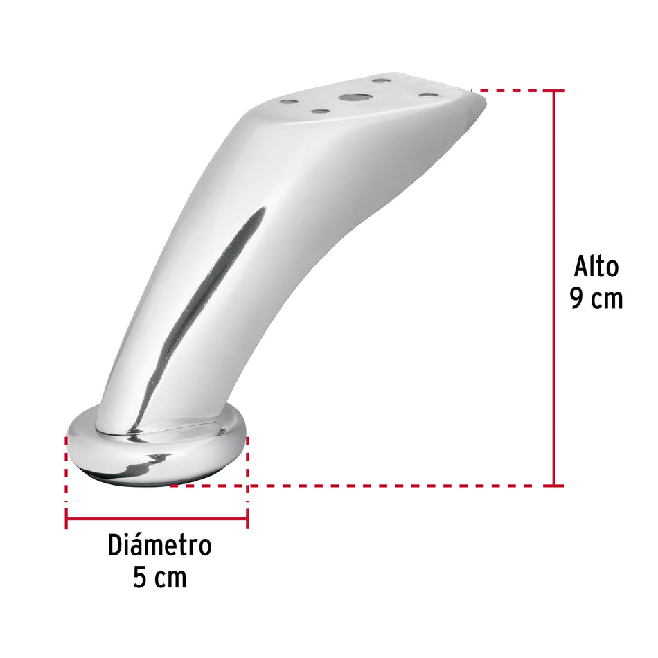 Pata para sofa y mueble, cromo, 90 mm altura, Hermex Caja con 4, 49302
