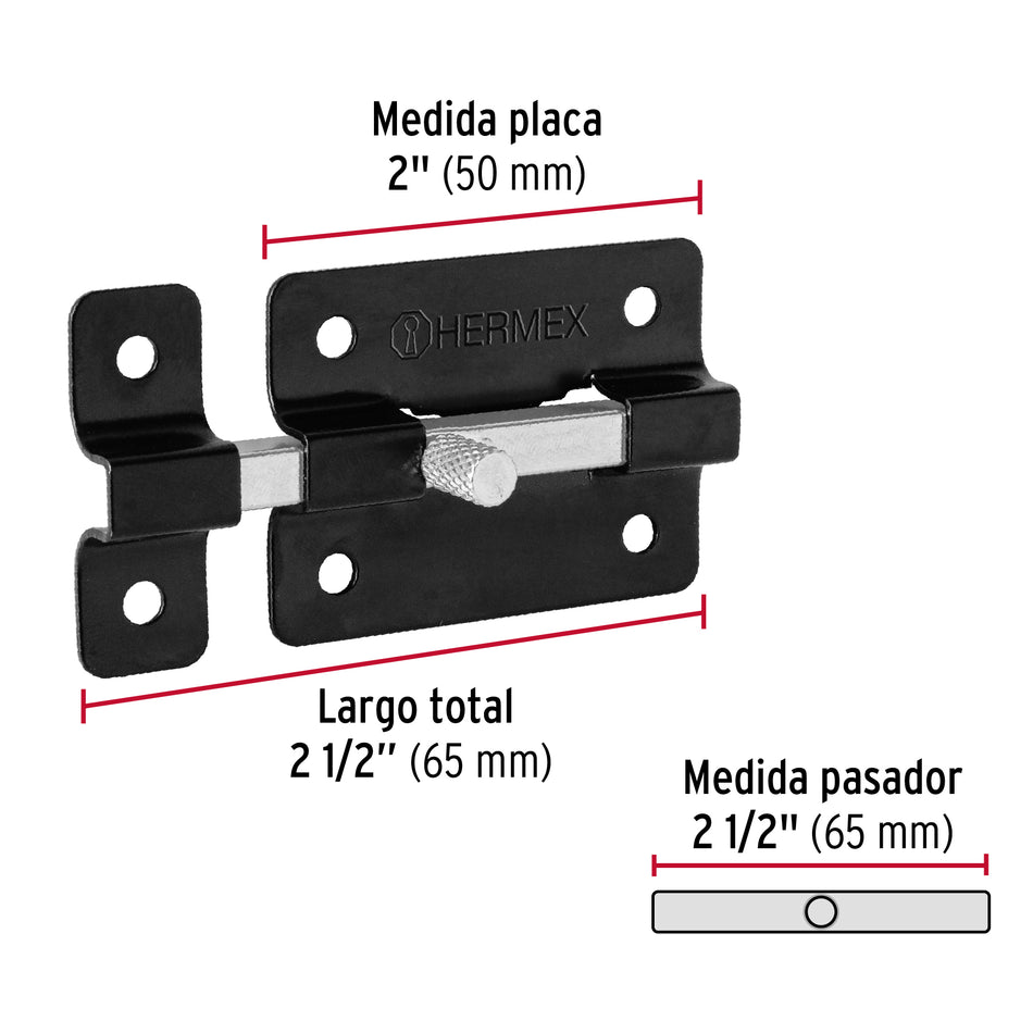 Pasador de barra plana 2', negro, Hermex Caja con 6, 47928
