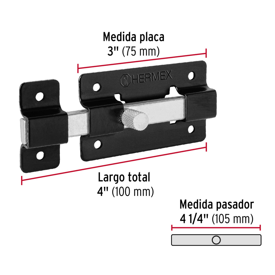 Pasador de barra plana 3', negro, Hermex Caja con 6, 47929