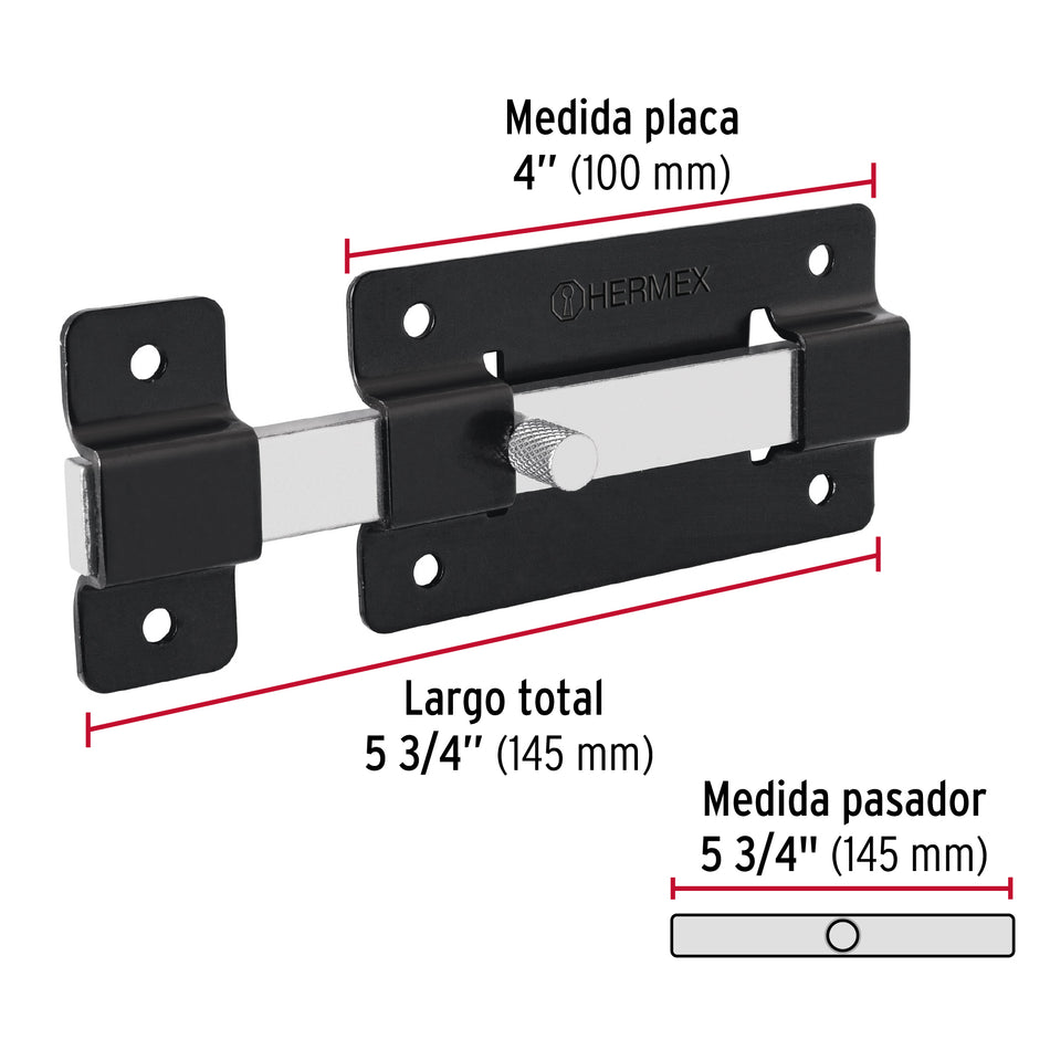 Pasador de barra plana 4', negro, Hermex Caja con 6, 47930