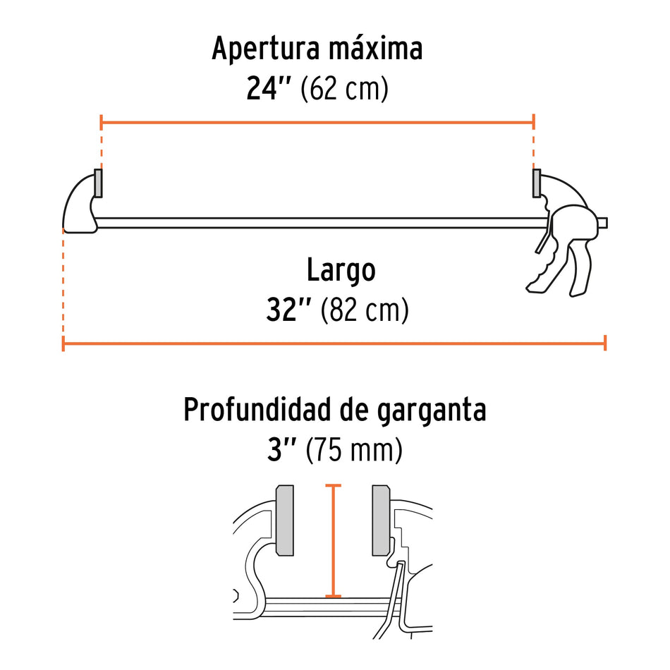 Prensa de ajuste rápido 24' uso rudo, cuerpo nylon, Expert Caja con 2, 100144