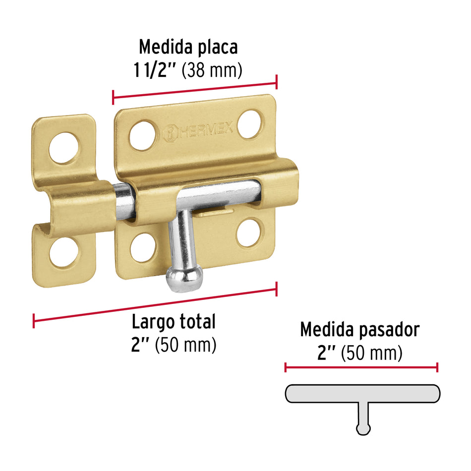 Pasador de barril de acero latón 2', Hermex Caja con 6, 45723