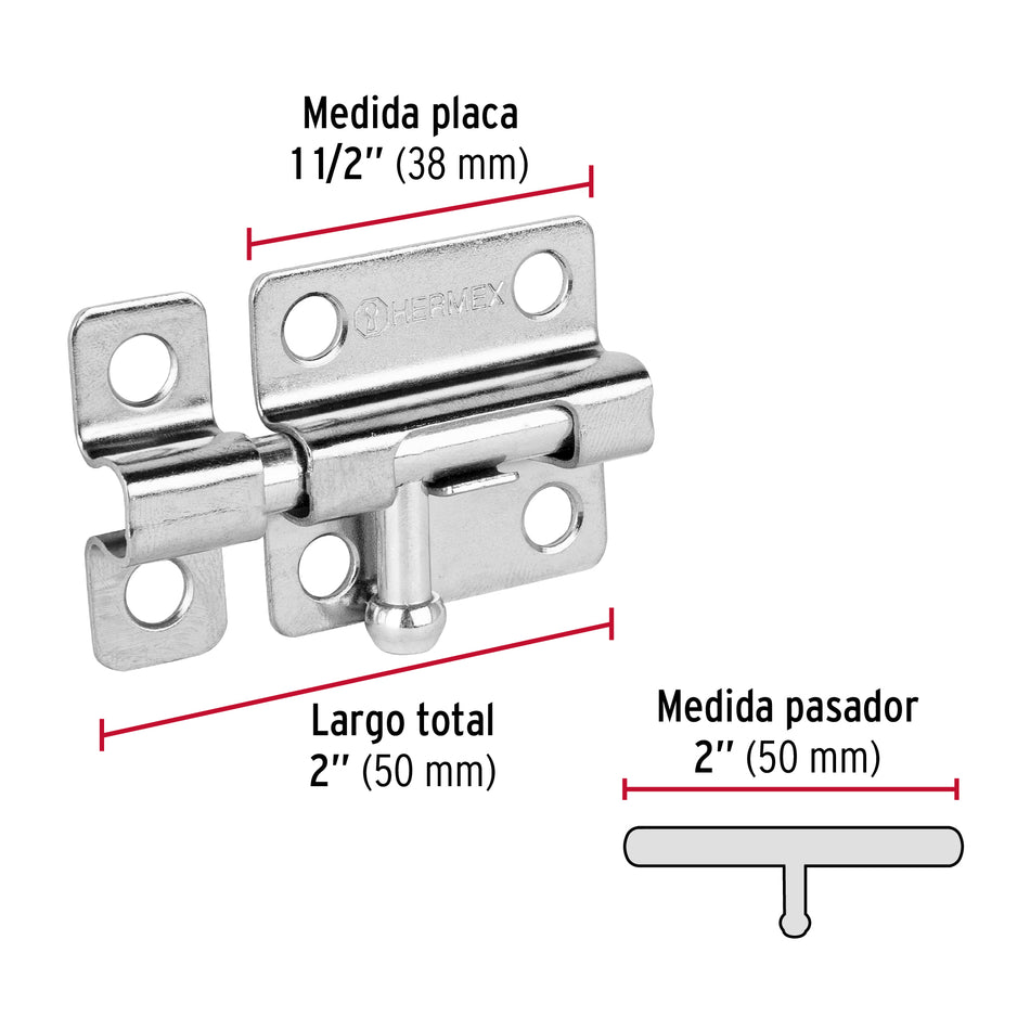 Pasador de barril de acero cromo 2', Hermex Caja con 6, 45733