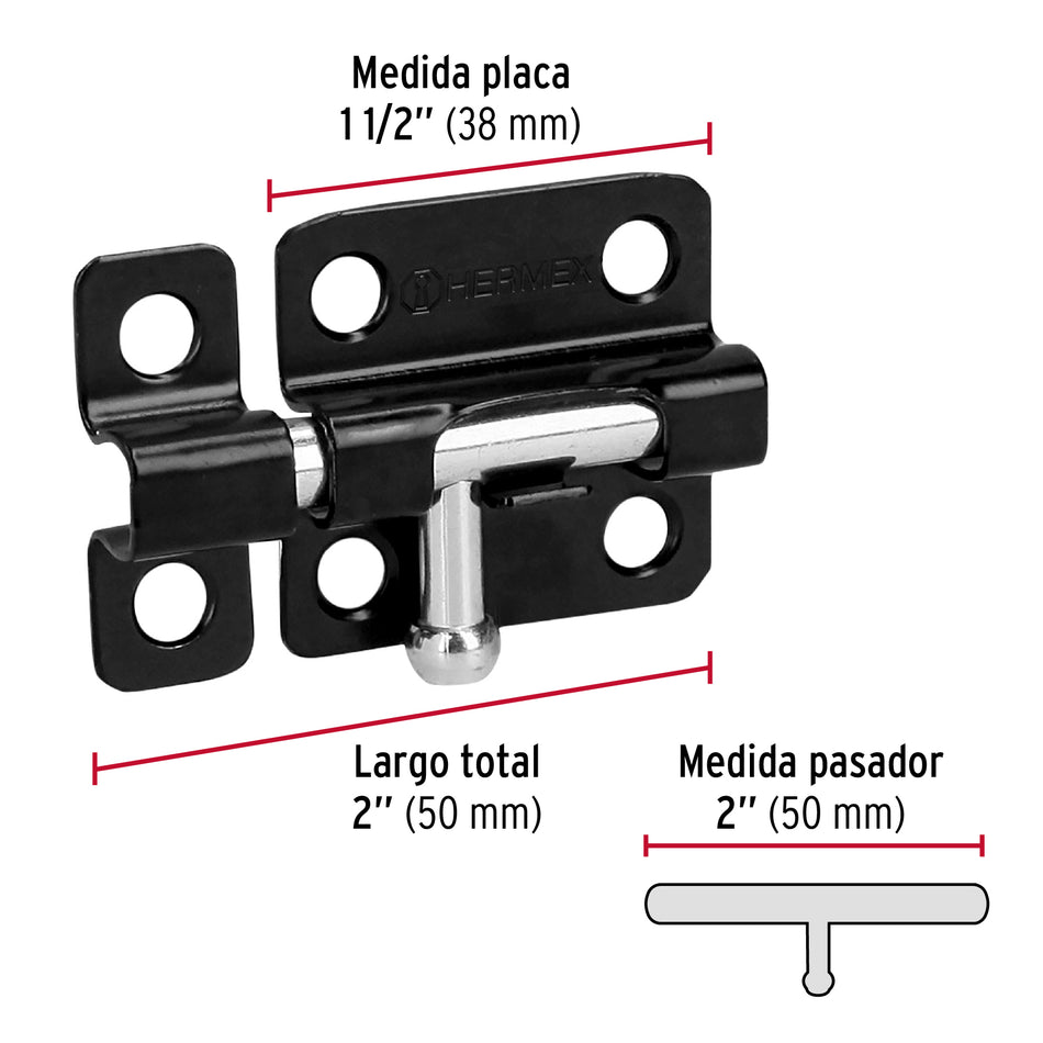 Pasador de barril 2' de acero acabado negro, Hermex Caja con 6, 43693