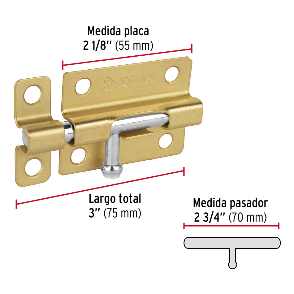 Pasador de barril de acero latón 3', Hermex Caja con 6, 45722