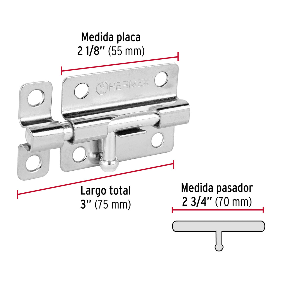 Pasador de barril de acero cromo 3', Hermex Caja con 6, 45732