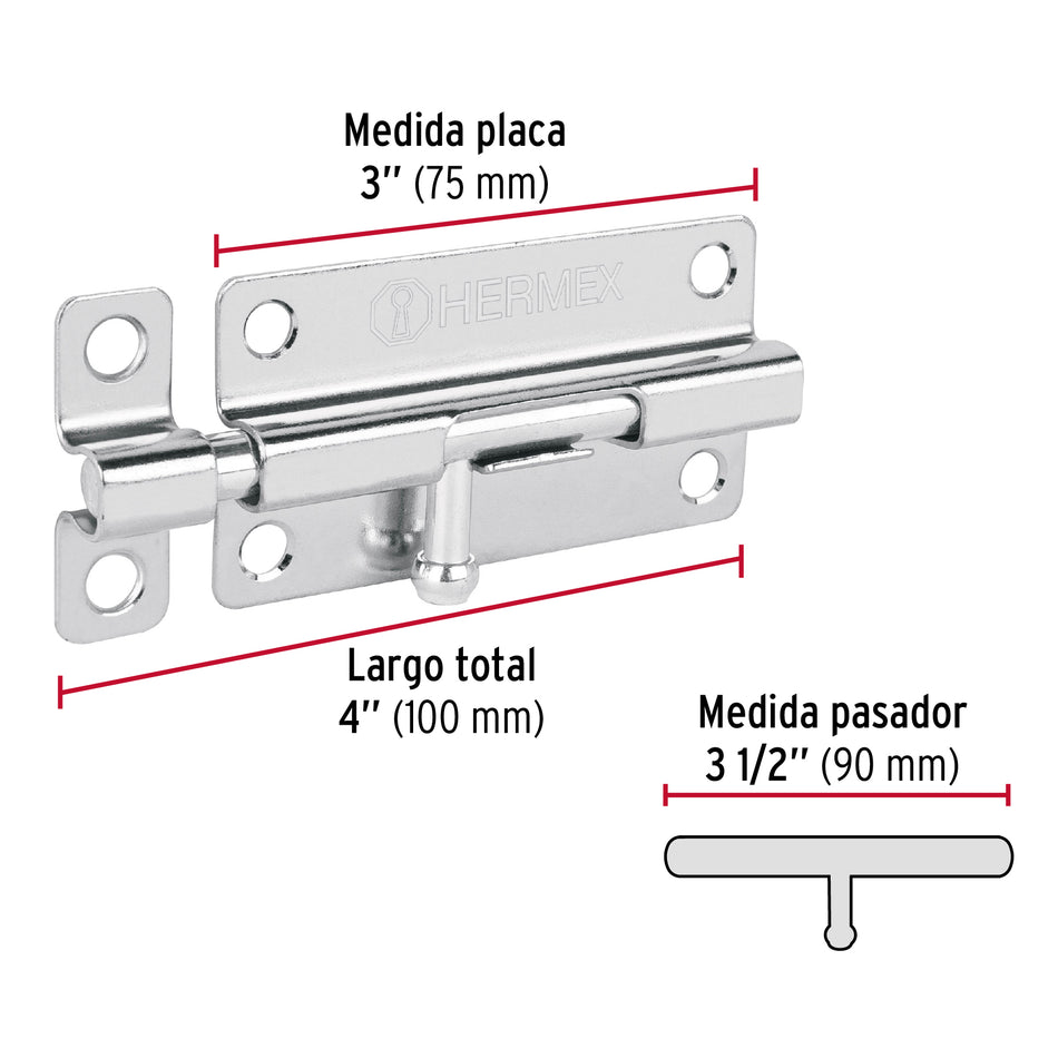 Pasador de barril de acero cromo 4', Hermex Caja con 6, 45731
