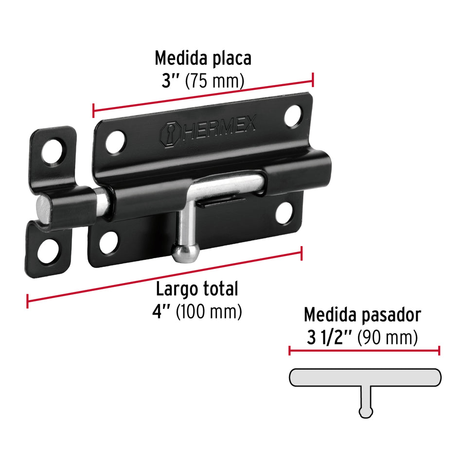 Pasador de barril 4' de acero acabado negro, Hermex Caja con 6, 43695