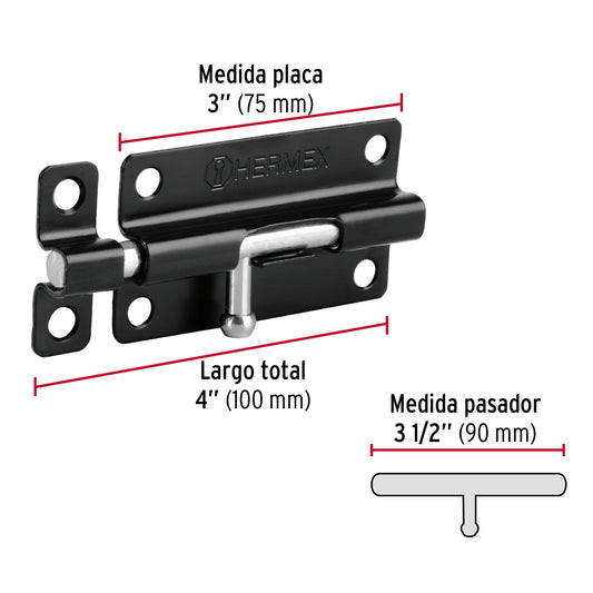 Pasador de barril 4' de acero acabado negro, Hermex Caja con 6, 43695