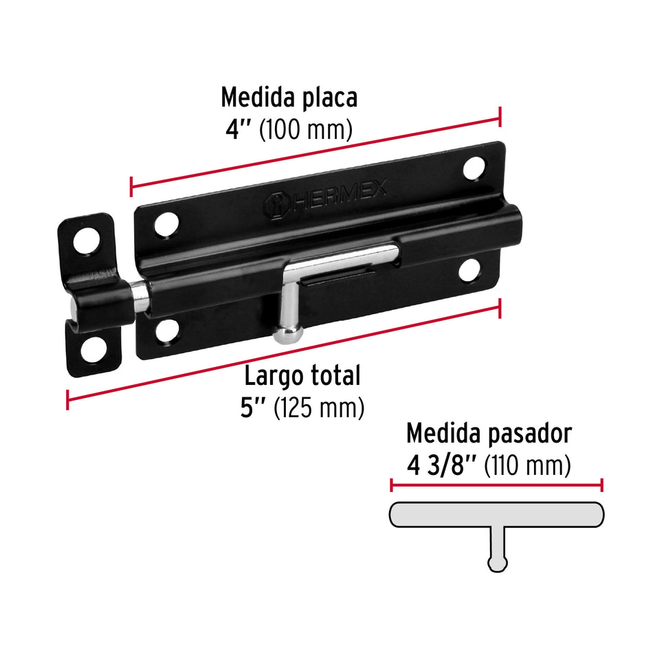 Pasador de barril 5' de acero acabado negro, Hermex Caja con 6, 43696