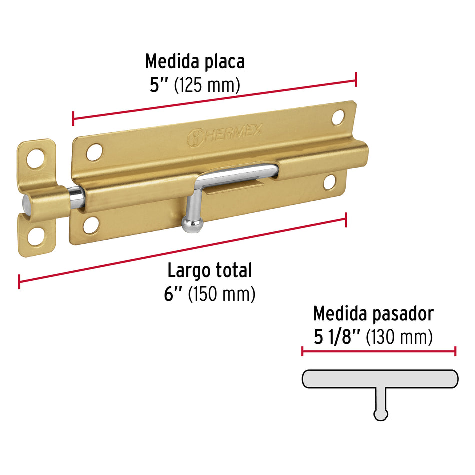 Pasador de barril de acero latón 6', Hermex Caja con 6, 45719
