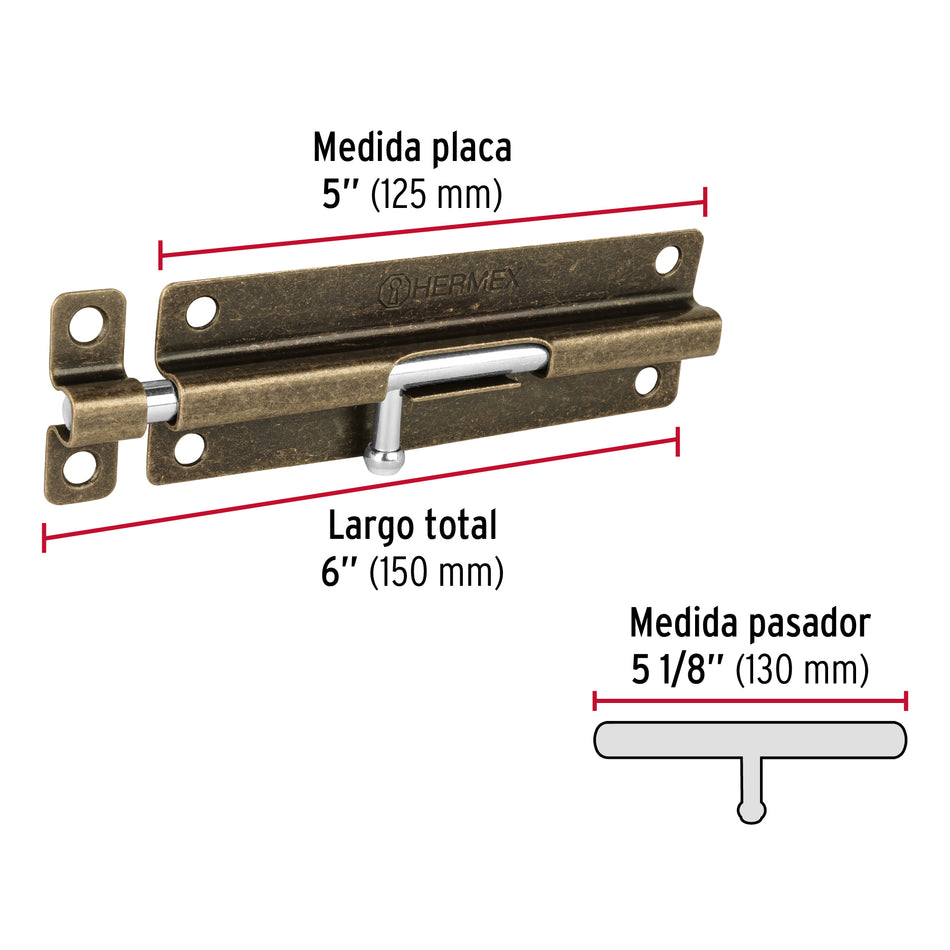 Pasador de barril de acero latón antiguo 6', Hermex Caja con 6, 45724