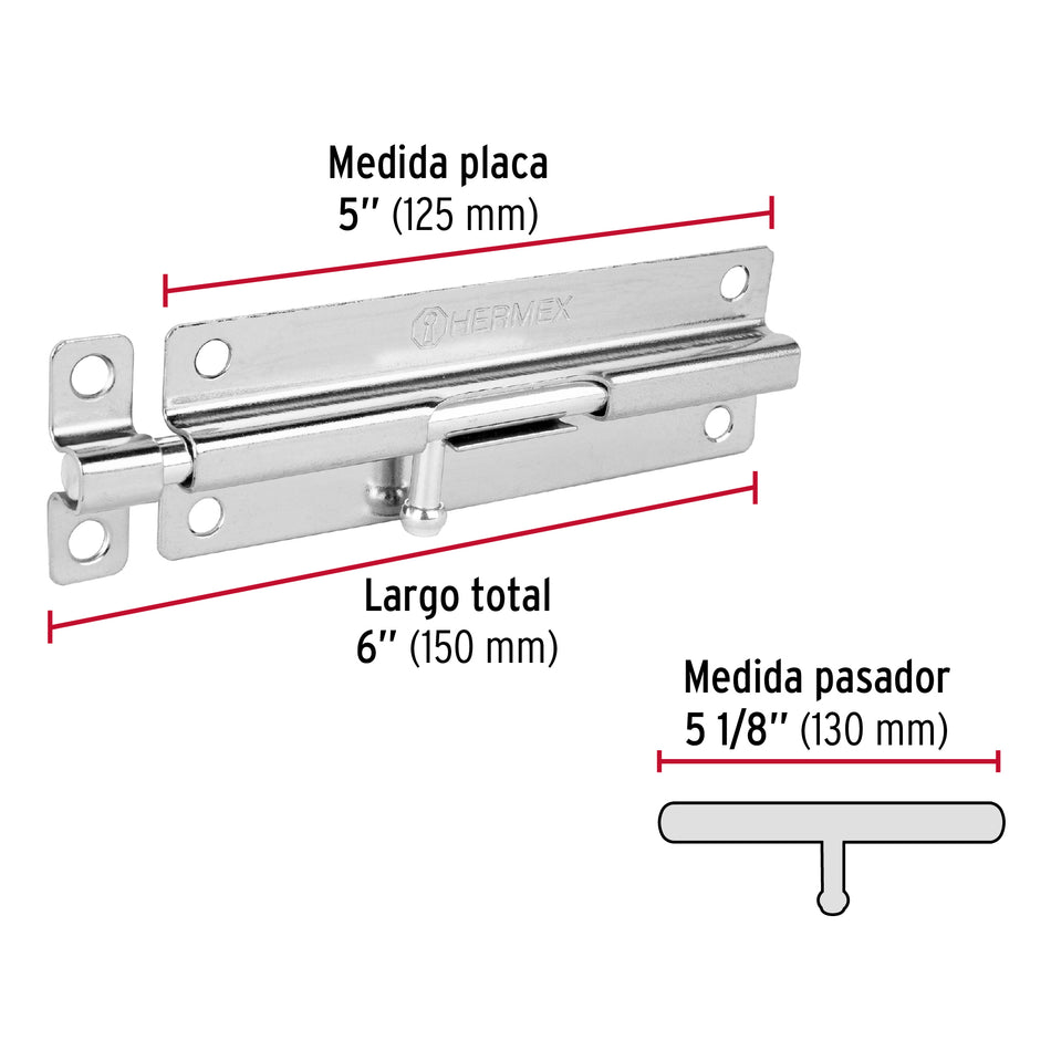 Pasador de barril de acero cromo 6', Hermex Caja con 6, 45729