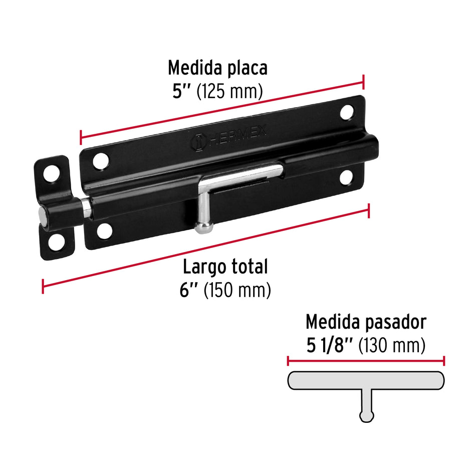 Pasador de barril 6' de acero acabado negro, Hermex Caja con 6, 43697
