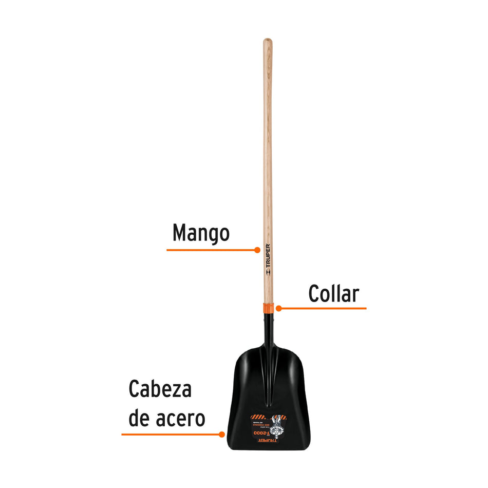 Pala carbonera chica T-2000 con mango largo de 43', Truper Caja con 3, 102170