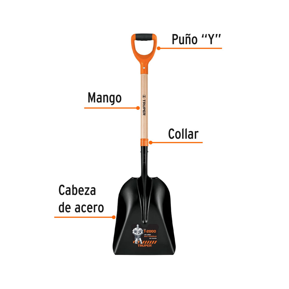 Pala carbonera chica T-2000, puño 'Y', Truper Caja con 3, 19660
