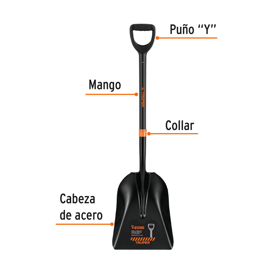 Pala carbonera T-2000, puño 'Y' mango fibra de vidrio Truper Caja con 3, 102459