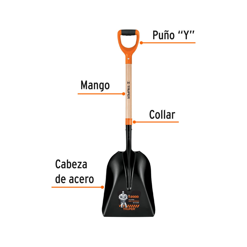 Pala carbonera T-2000, puño 'Y', Truper Caja con 3, 17164