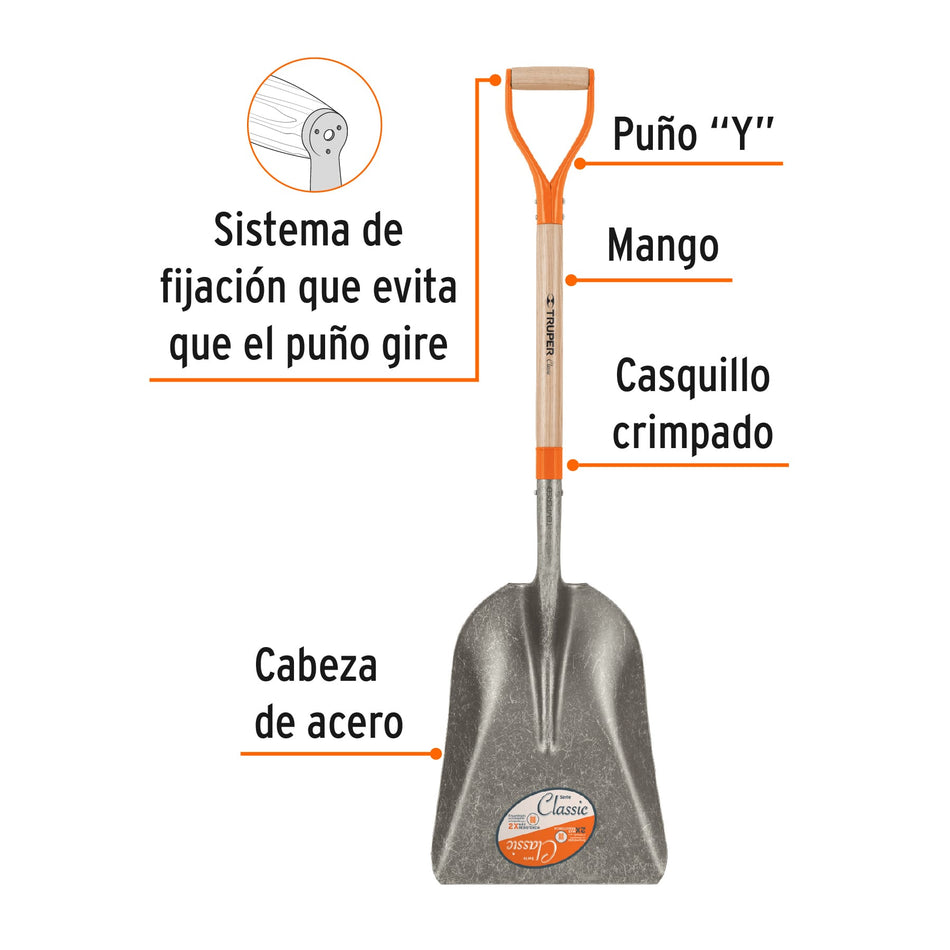 Pala carbonera Classic, puño 'Y', Truper Caja con 3, 17158