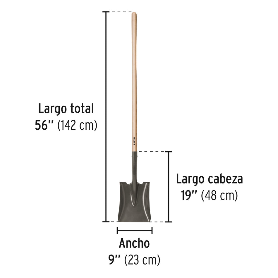Pala cuadrada, mango largo 44', Pretul Caja con 3, 22508
