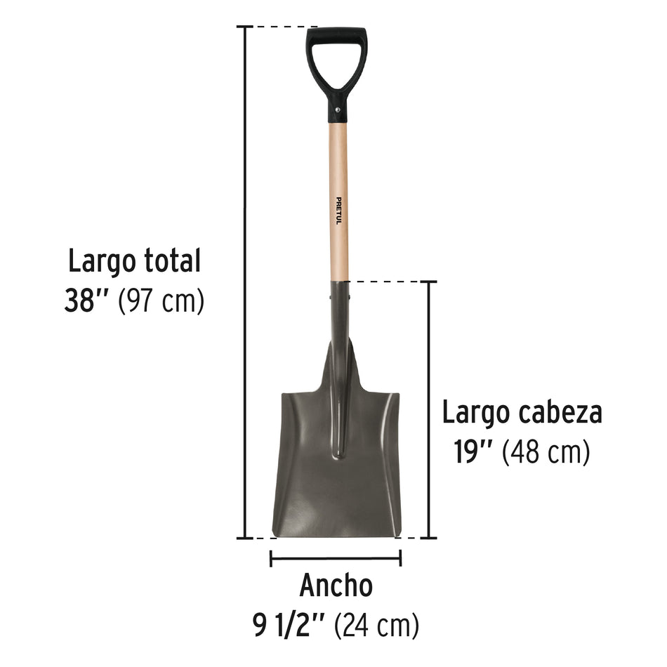 Pala cuadrada, puño 'Y', mango 28', Pretul Caja con 3, 22511