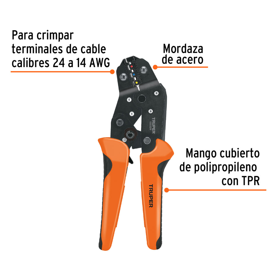 Pinza de crimpado para terminales, Truper Caja con 3, 103329