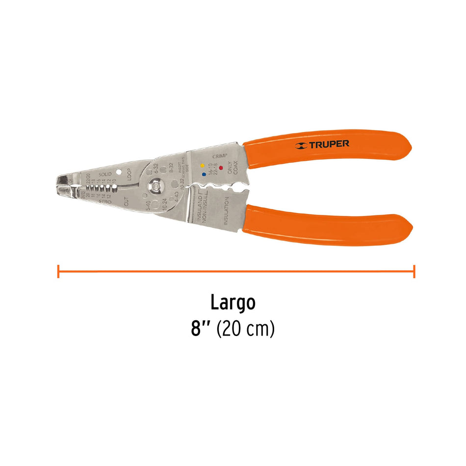 Pinza 8' pela cables, 24 a 12 AWG, TRUPER Caja con 6, 17357