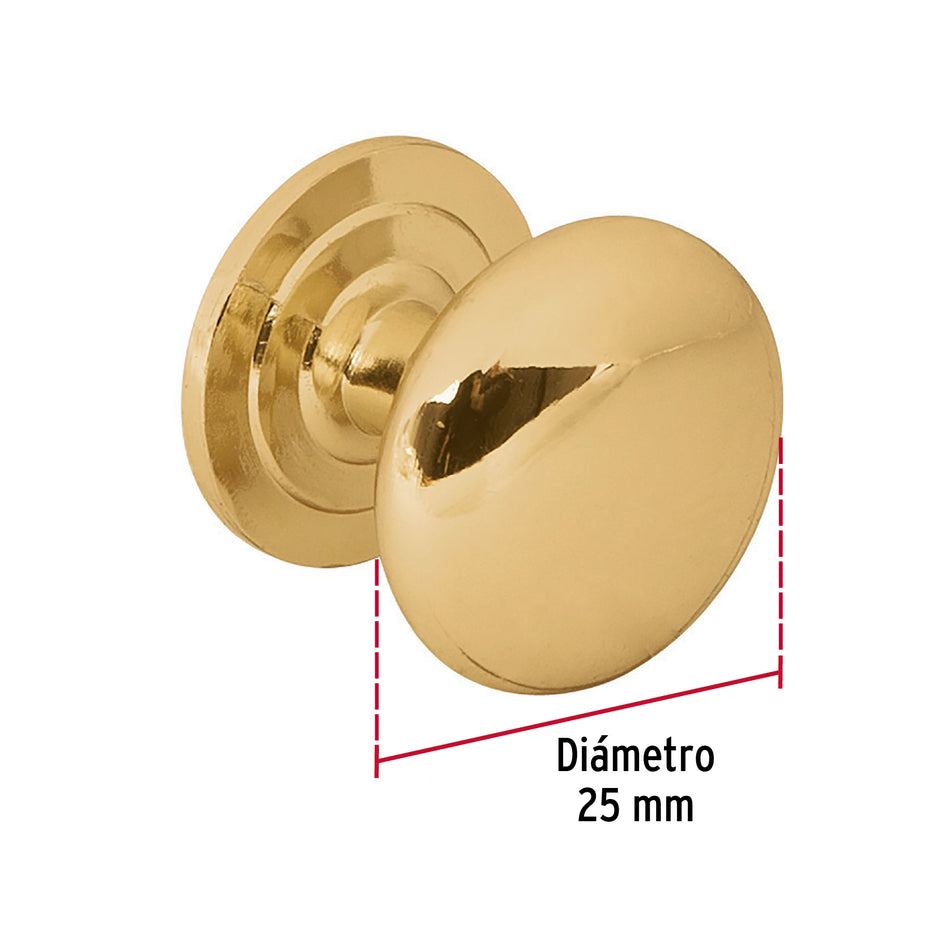 Perilla metálica estilo 'Arco', latón brillante, Hermex Caja con 12, 43810