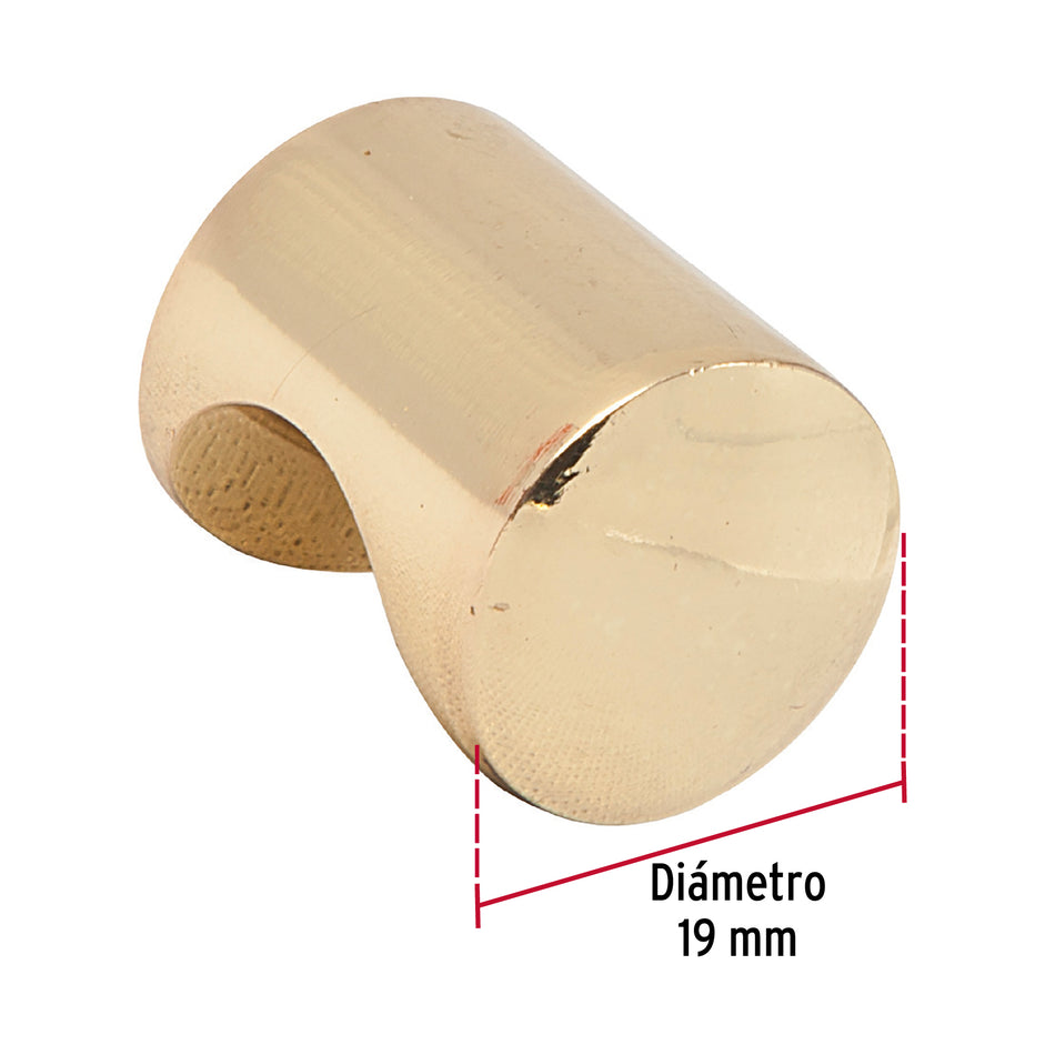 Perilla metálica estilo 'Cilindro', latón brillante, Hermex Caja con 12, 43808